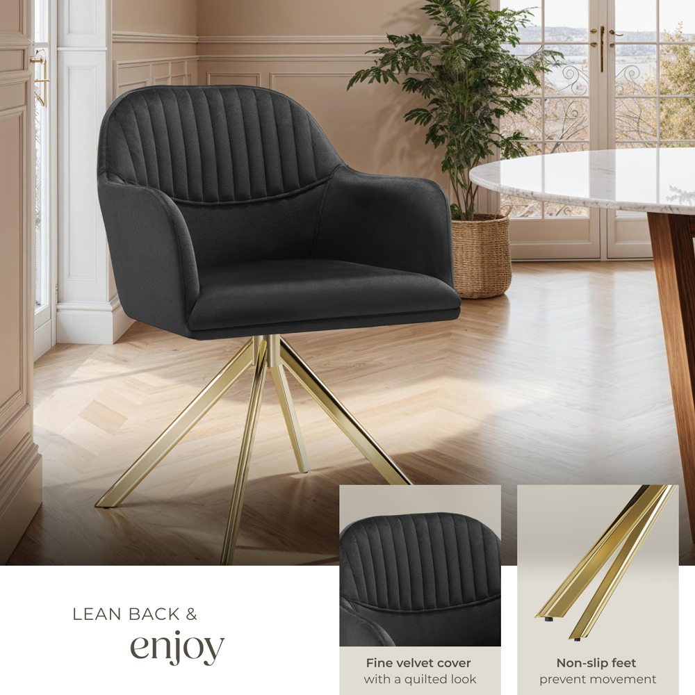 tectake Lona Set of 6 Black and Gold Velvet Fabric Accent Chair Image 4