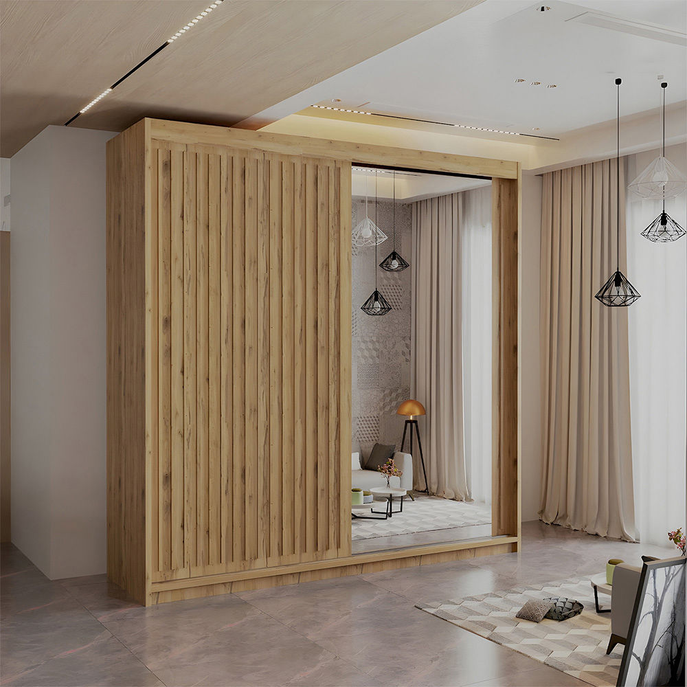 Sliding Wardrobes 4U Royal 2 Door Oak Minimalist Mirrored Wardrobe 203cm Image 4