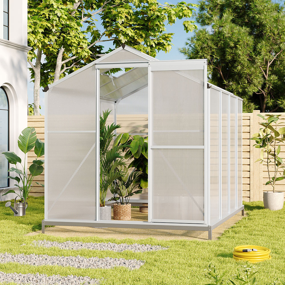 Living and Home 6.2 x 8.3ft Aluminium Polycarbonate Sliding Door Greenhouse with Base Image 6