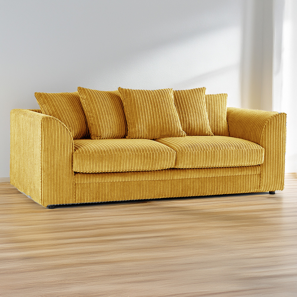 Luxor 3 Seater Mustard Jumbo Cord Scatter Back Sofa Image 1