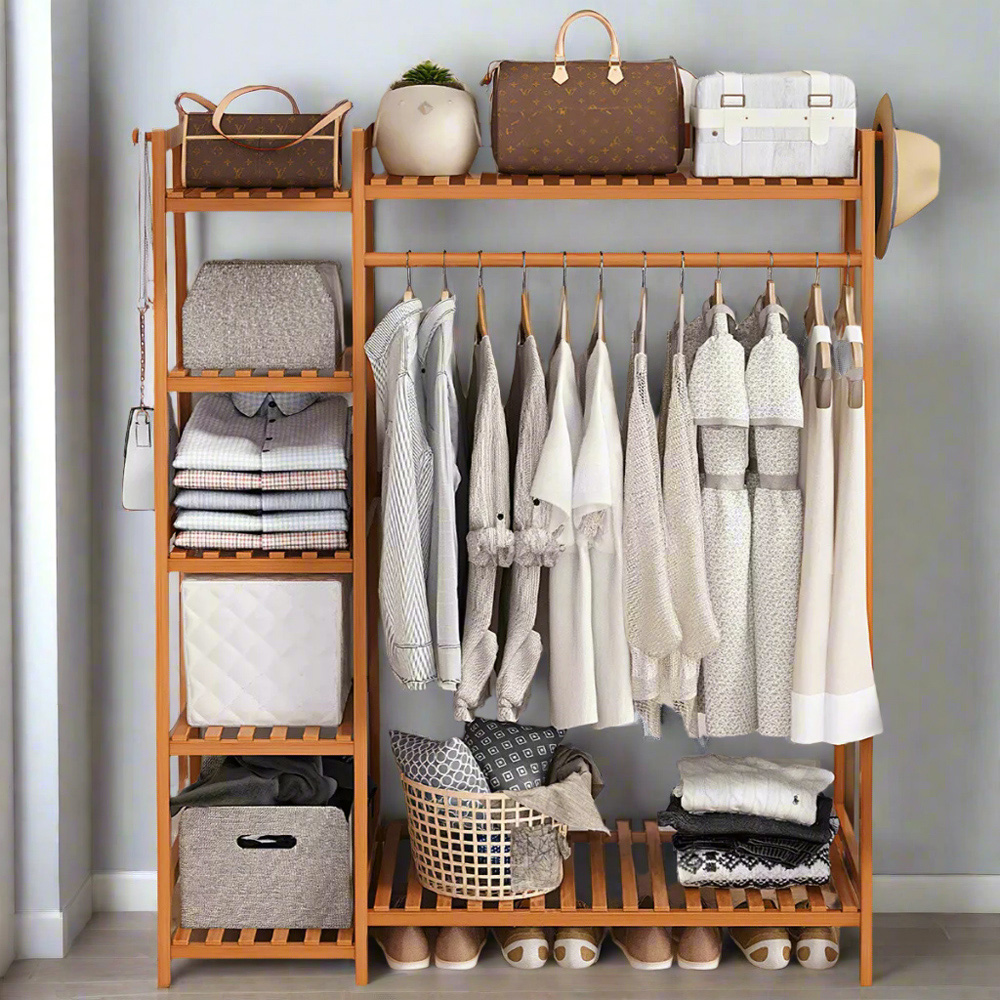 Modcraft 7 Shelf Natural Heavy Duty Wooden Clothes Rail Image 2