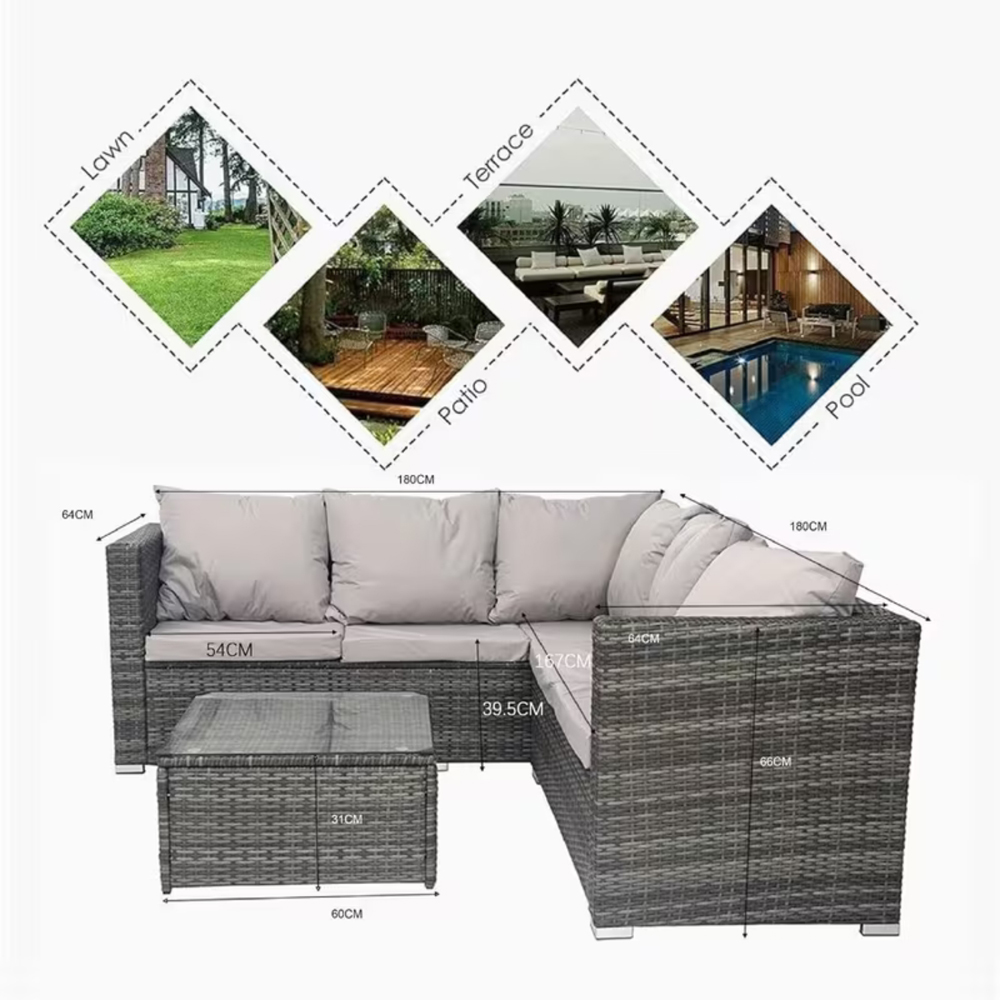 Alivio 5 Seater Grey Rattan Corner Sofa Set Image 7