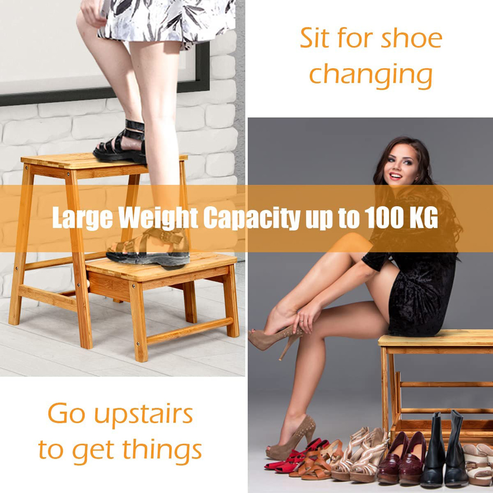 Costway 2 Step Bamboo Footstool Image 5