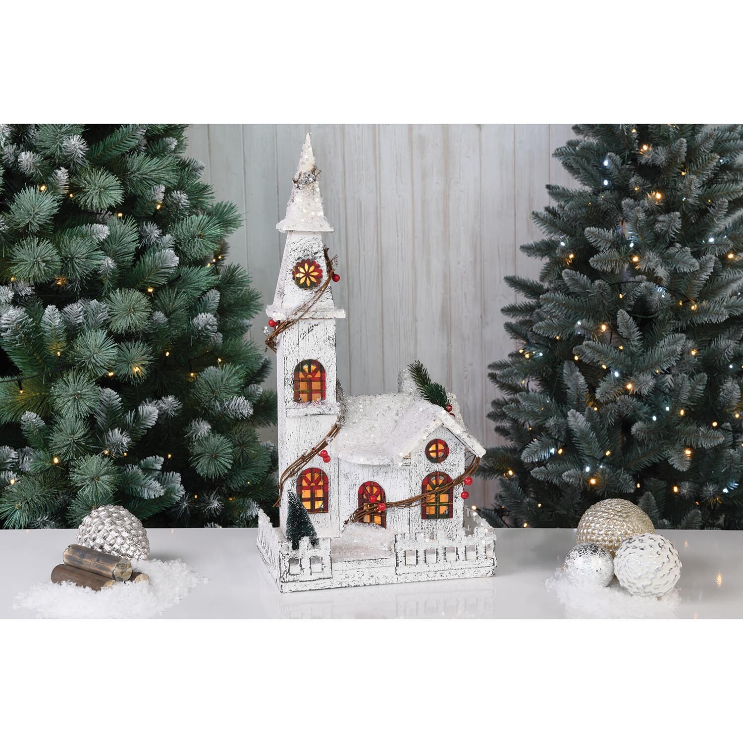 Whimsical Cheer White and Tartan LED Church Christmas Decoration Image 7
