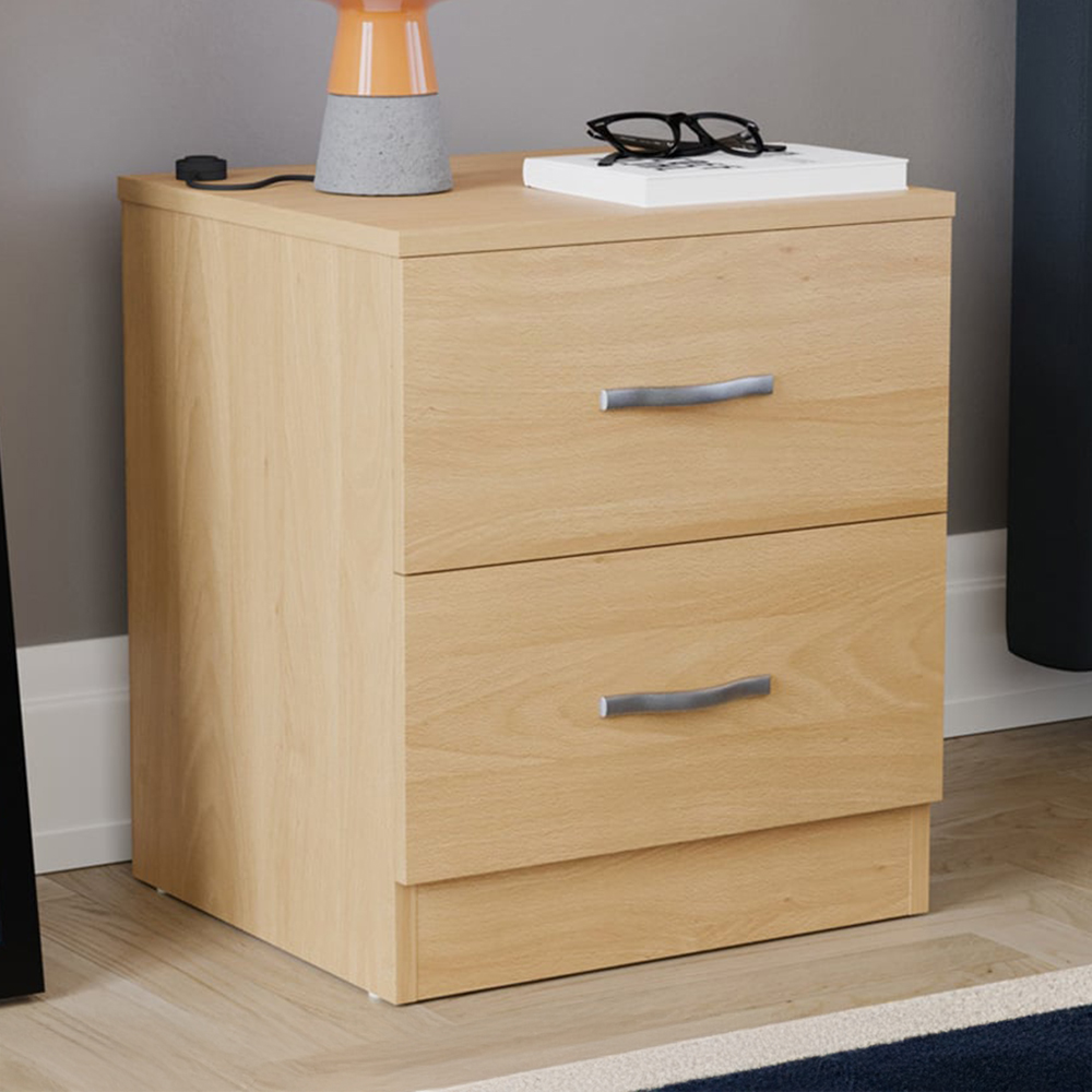 Vida Designs Riano 2 Drawer Pine Bedside Table Image 1