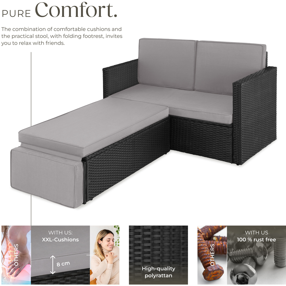 tectake Corfu Black and Grey 2 Seater Garden Sofa Image 3