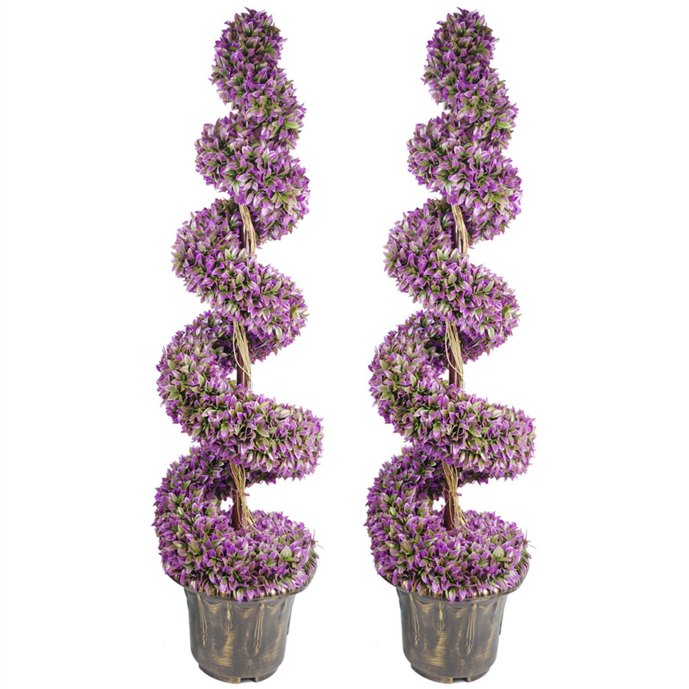 Leaf Artificial Purple Large Leaf Spiral Topiary Tree with Decorative Planters 120cm 2 Pack Image 1