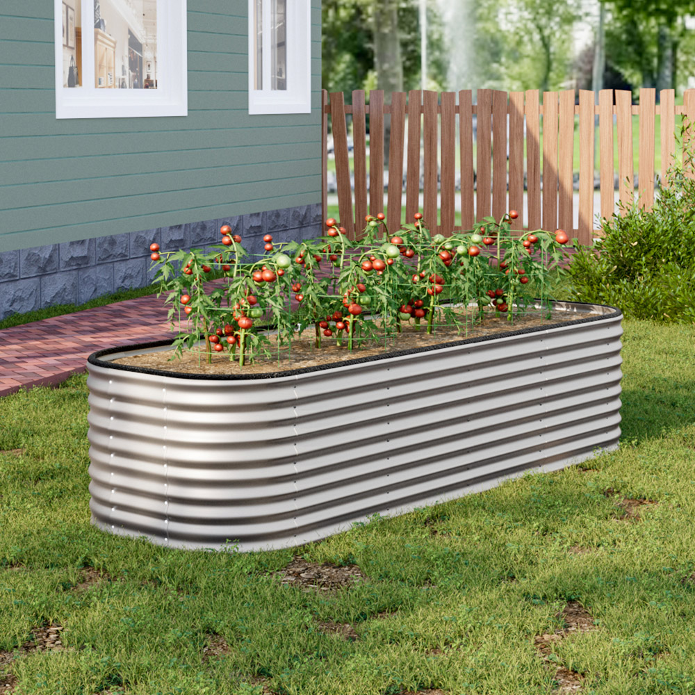 Living and Home Silver Oval Galvanised Steel Raised Garden Bed 240 x 56cm Image 8
