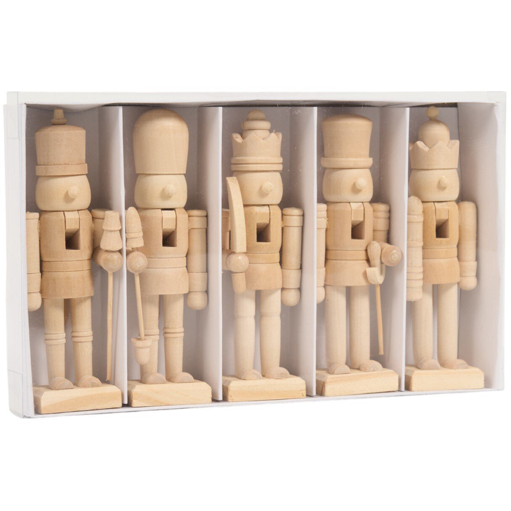 Pack of 5 Wooden Nutcrackers Natural Image 4