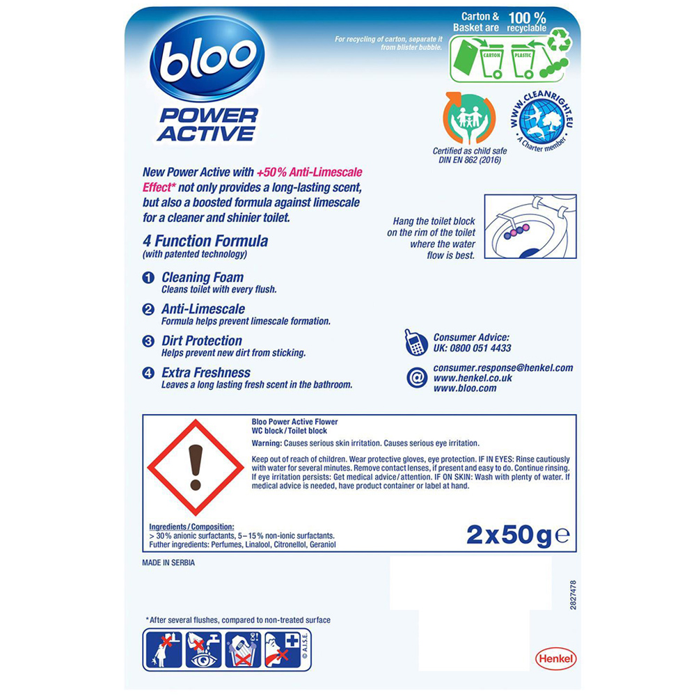 Bloo Power Active Flower 4 Function Formula Toilet Rim Block 50g 24 Pack Image 3