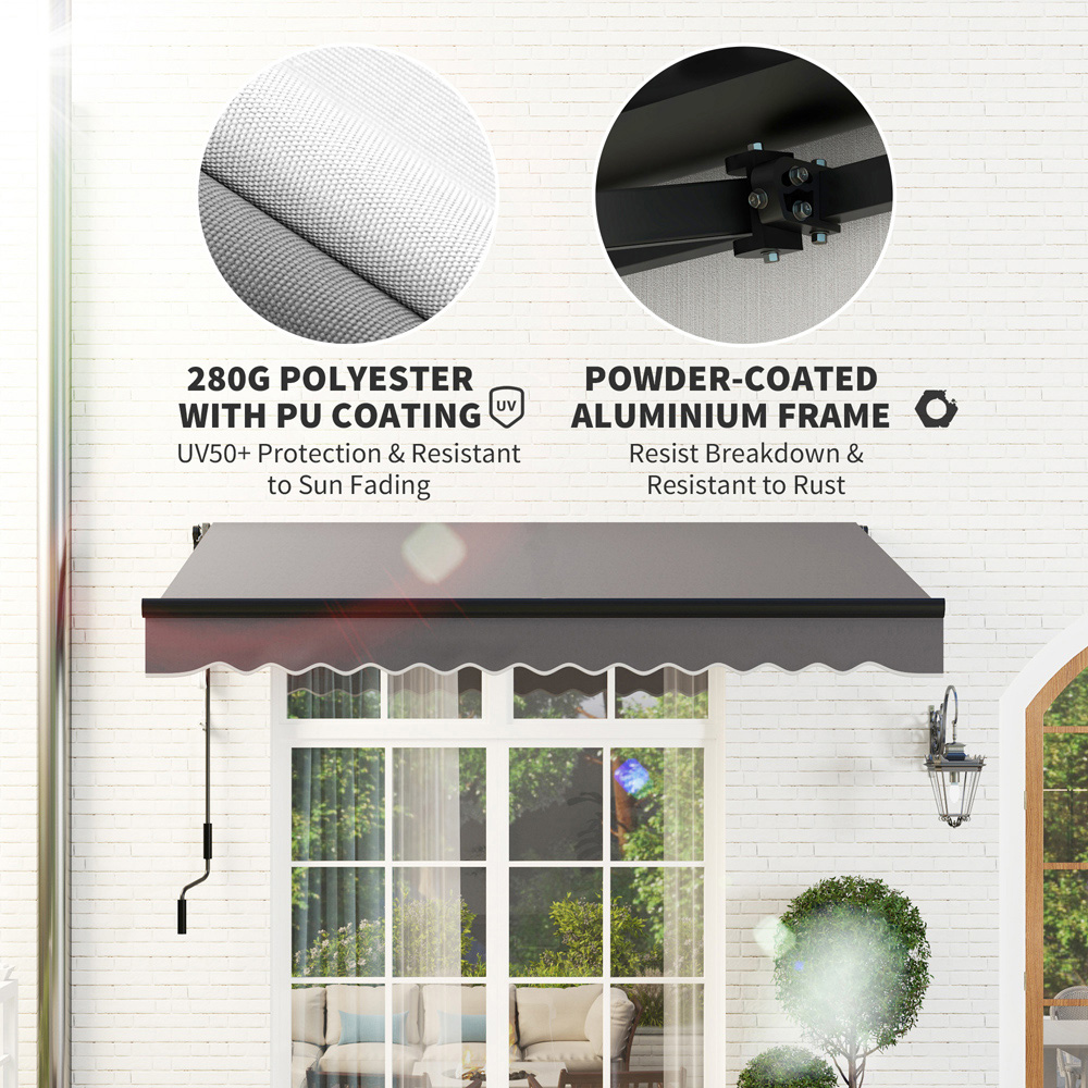 Outsunny Grey LED Electric Retractable Awning with Remote 2.5 x 2m Image 6