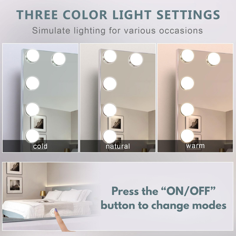 Portland 4 Drawer White Dressing Table Set with LED Mirror Image 7