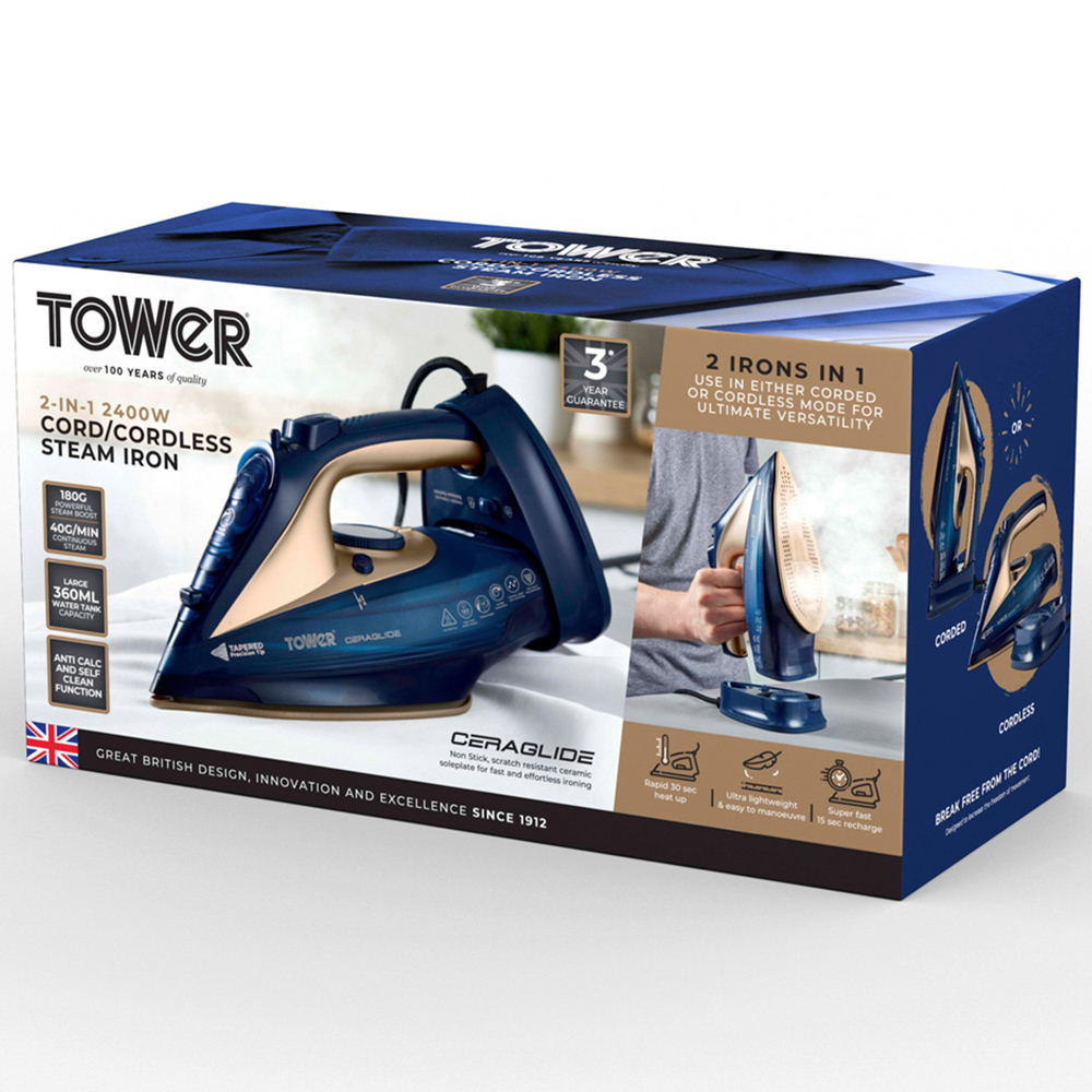 Tower CeraGlide Blue Cord and Cordless Steam Iron 2400W Image 2