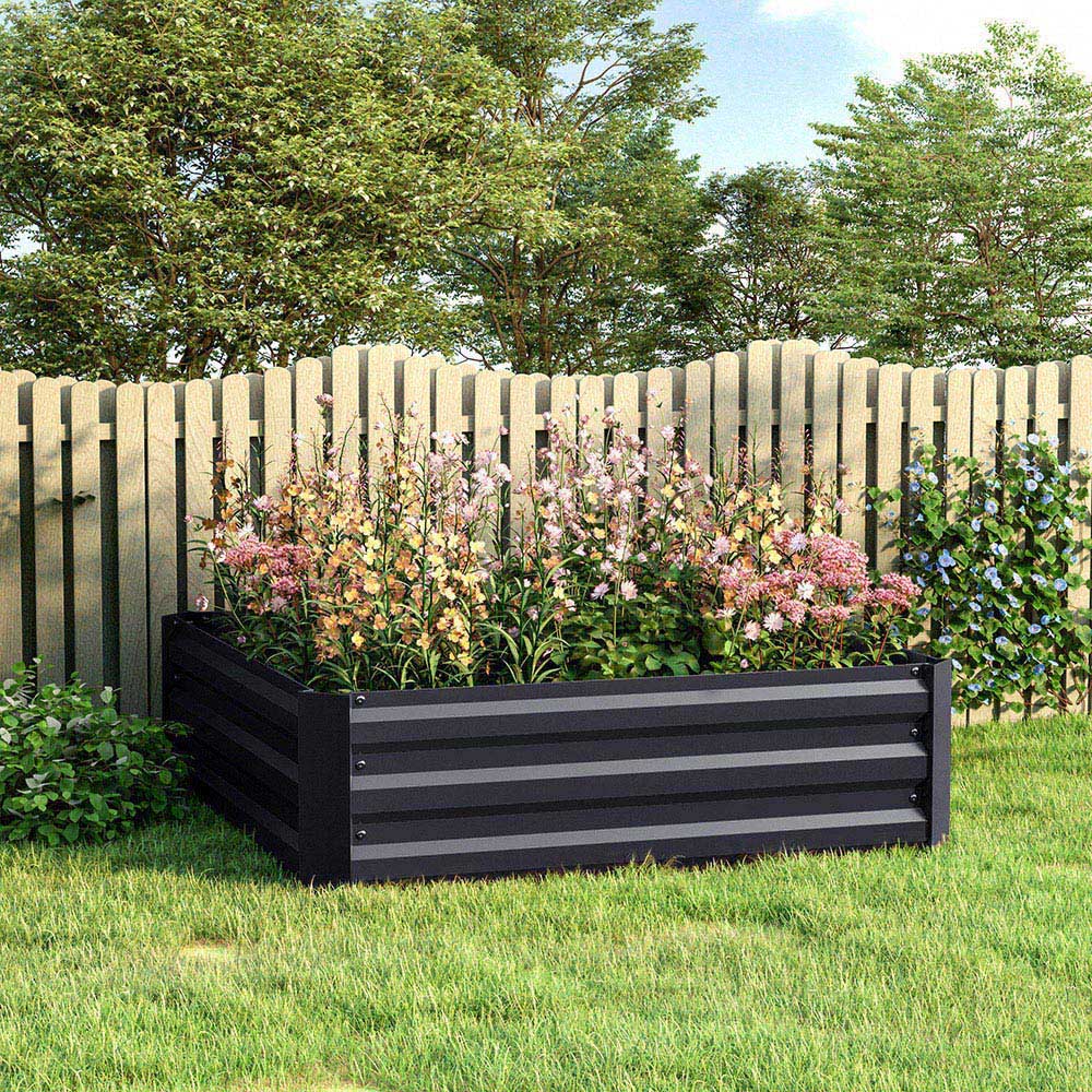 Living and Home Charcoal Black Galvanized Steel Outdoor Garden Bed 100 x 100cm Image 2