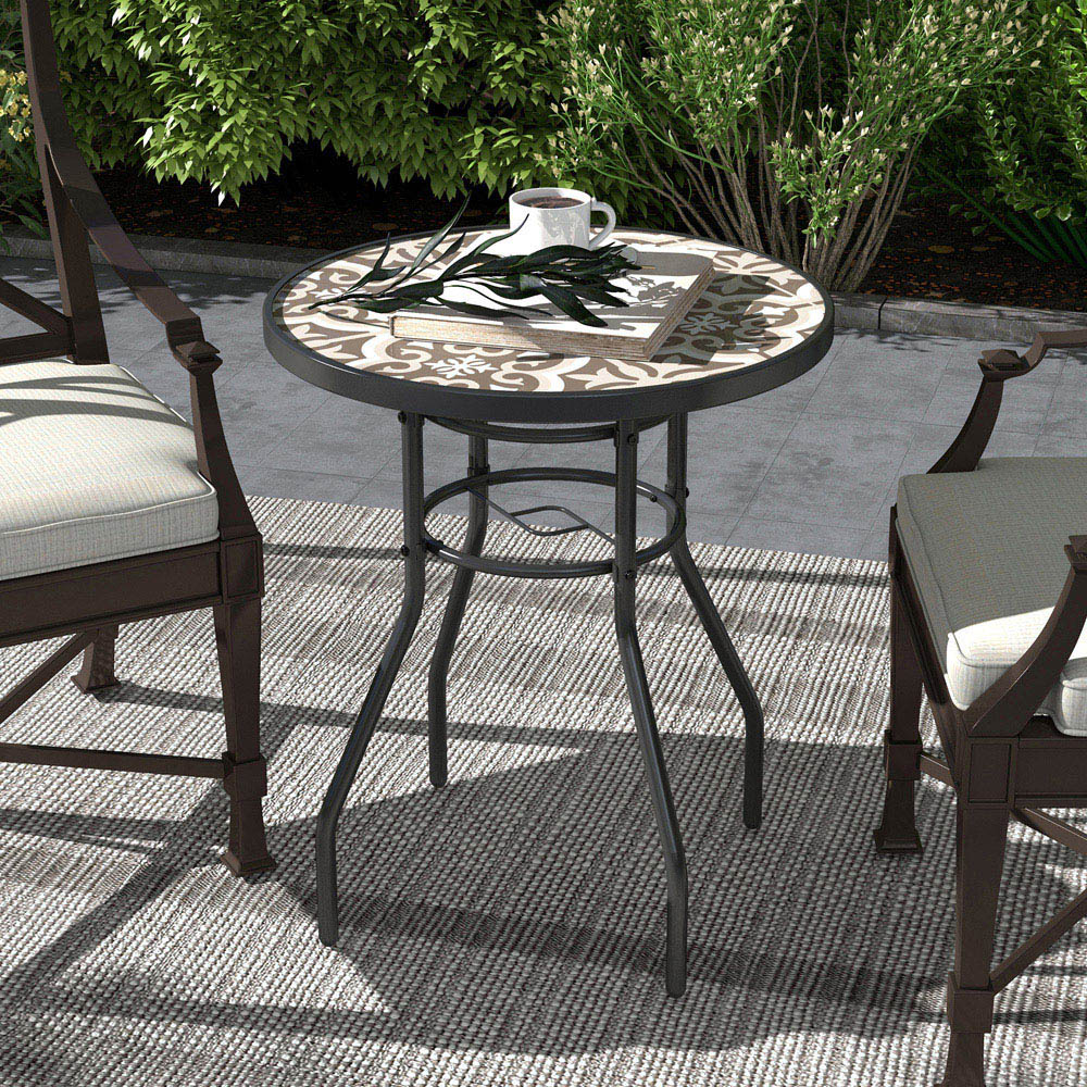 Outsunny Tempered Glass Top Garden Table Tan Brown Image 7