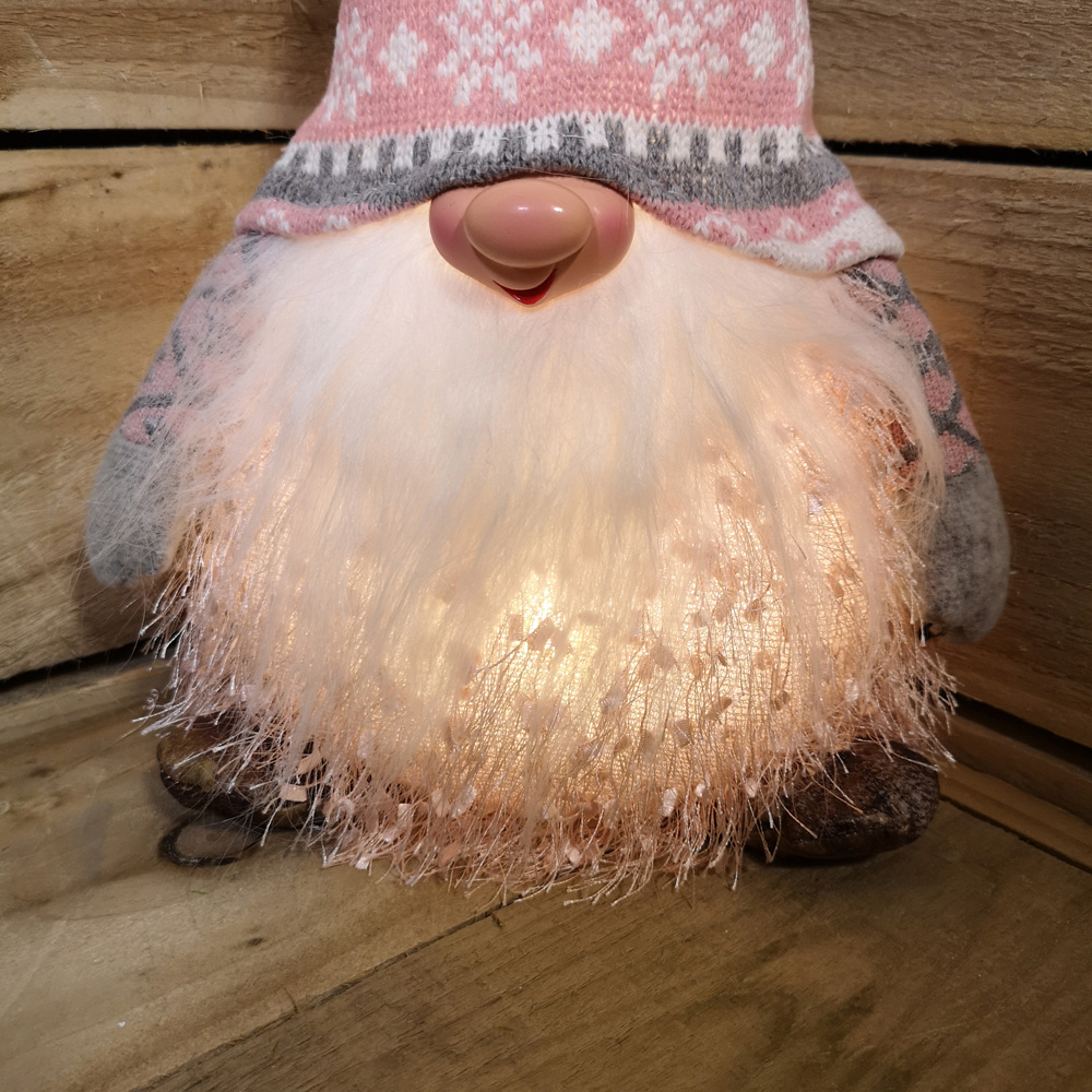 Samuel Alexander Grey and Pink LED Male Gonk Christmas Decoration with Striped Hat 30cm Image 3