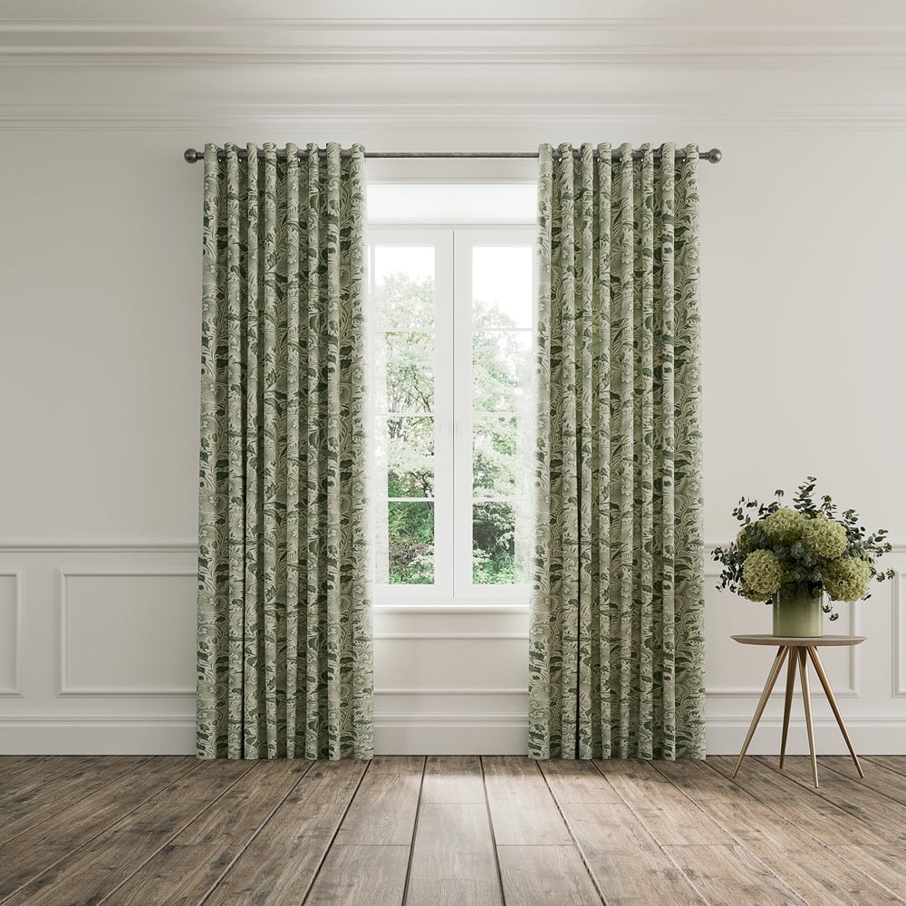 V&A Ornamental Bloom Green Lined Blackout Pencil Pleat Curtains 229 x 183cm Image 4