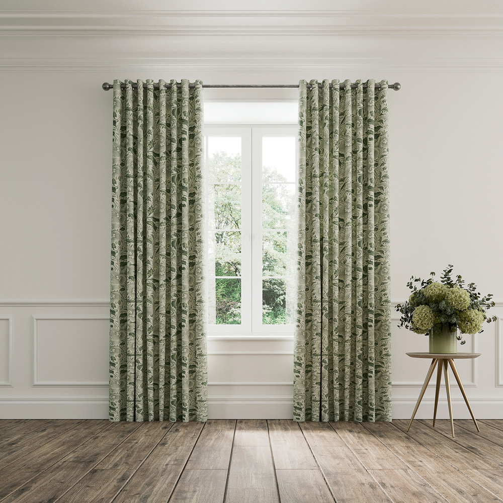 V&A Ornamental Bloom Green Lined Curtains 168 x 137cm Image 4