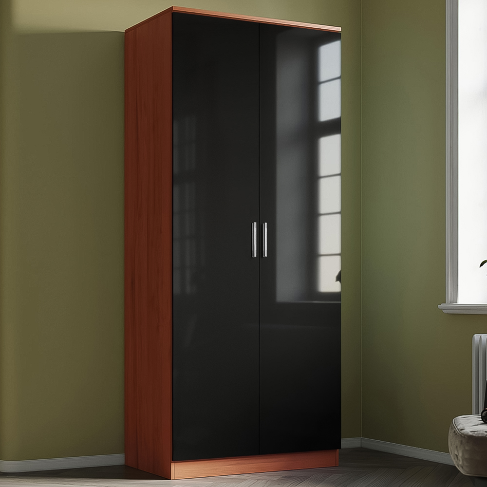 Brooklyn 2 Door Walnut and Black High Gloss Wardrobe Image 1