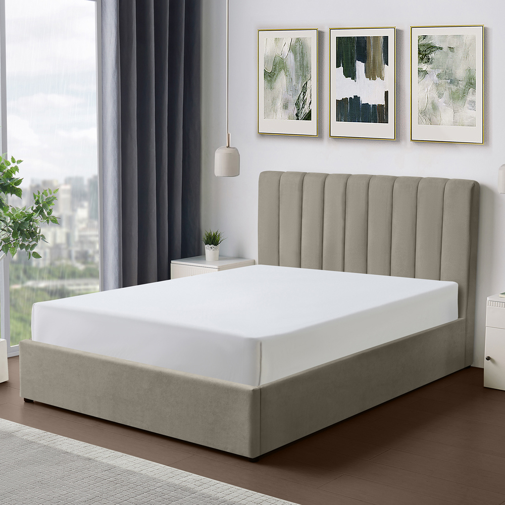 Artemis Home Evelynne Double Light Brown Linen Upholstered Ottoman Bed Image 4