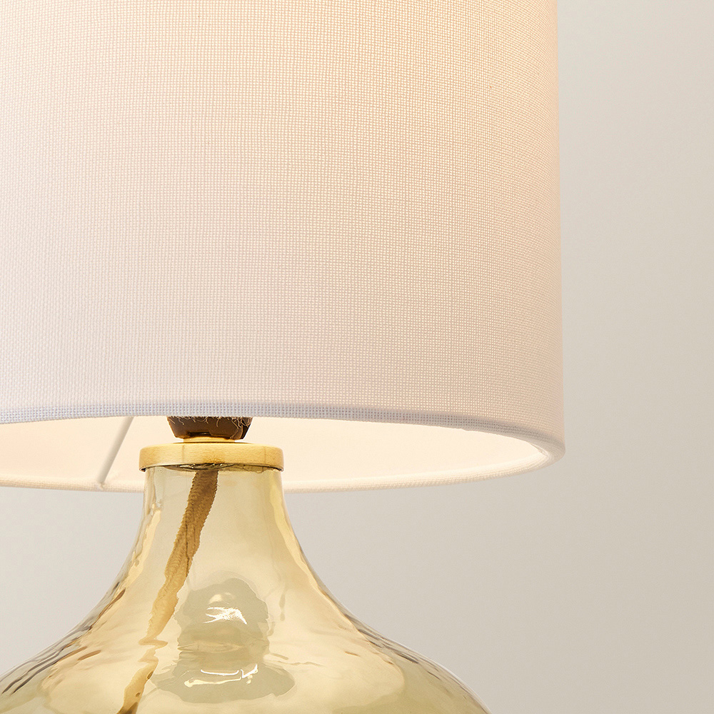 ValueLights Emily Natural Linen Drum Shade Dark Green Glass Teardrop LED Table Lamp Image 3
