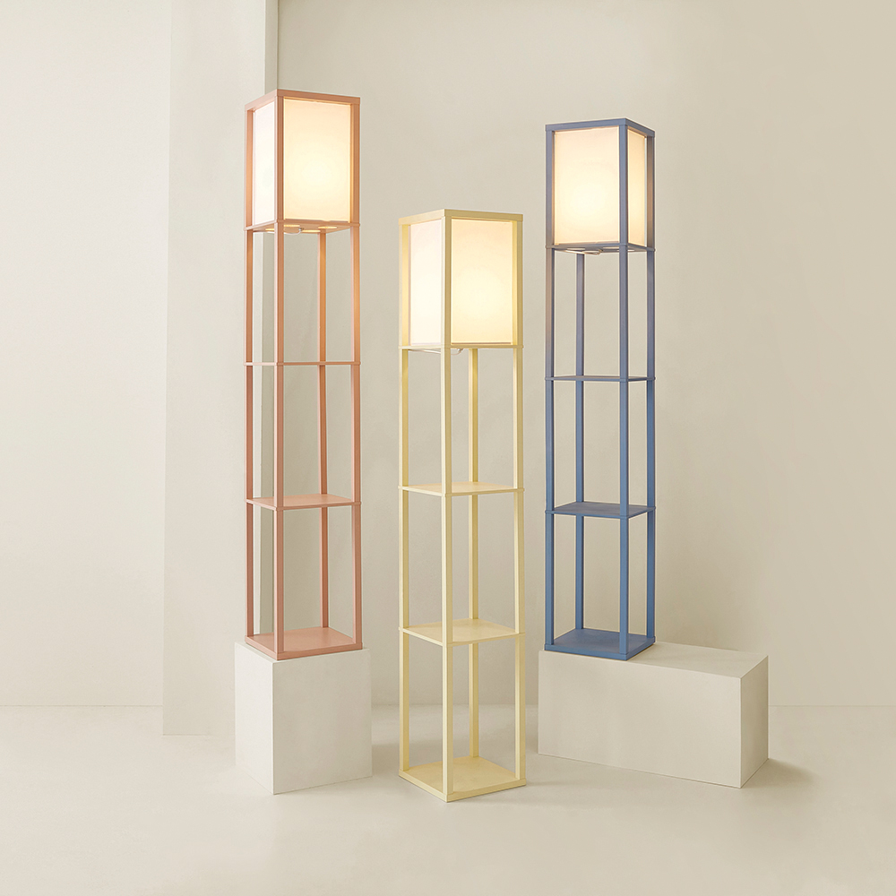 ValueLights Struttura Fabric Shade Yellow Shelving Unit Floor Lamp with Bulb Image 7