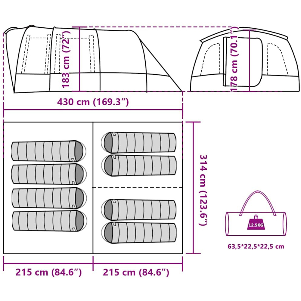 Walplus 8 Person Waterproof Tunnel Family Tent Grey Image 8