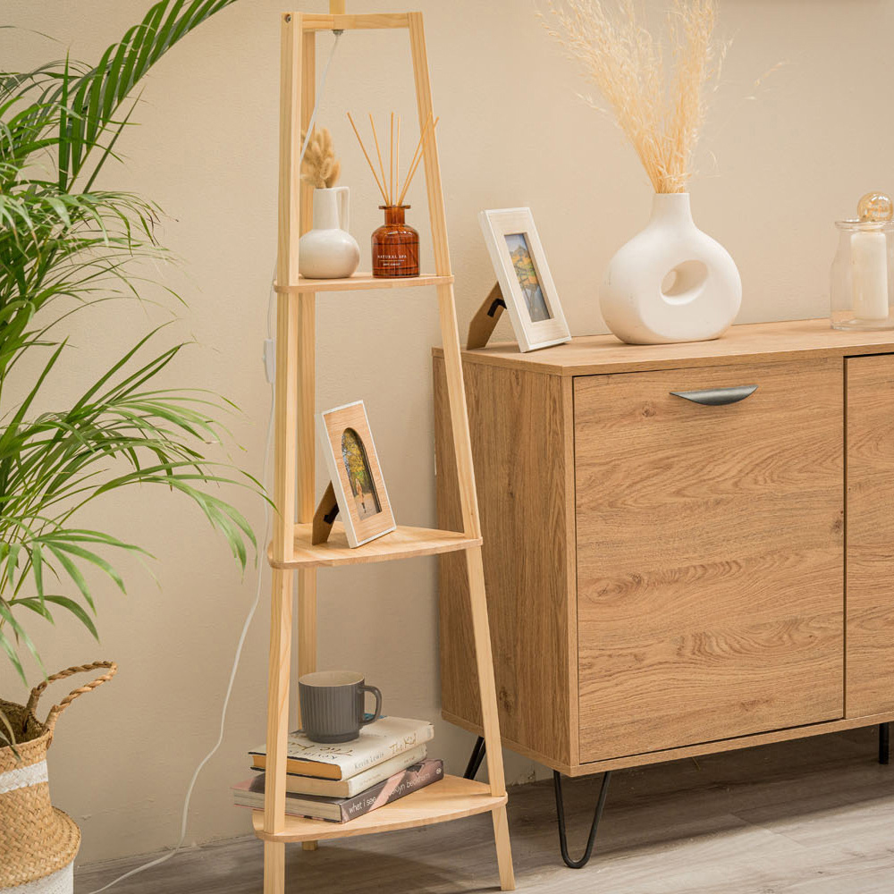 ValueLights Hiru 3 Shelf Natural Floor Lamp Base Image 3