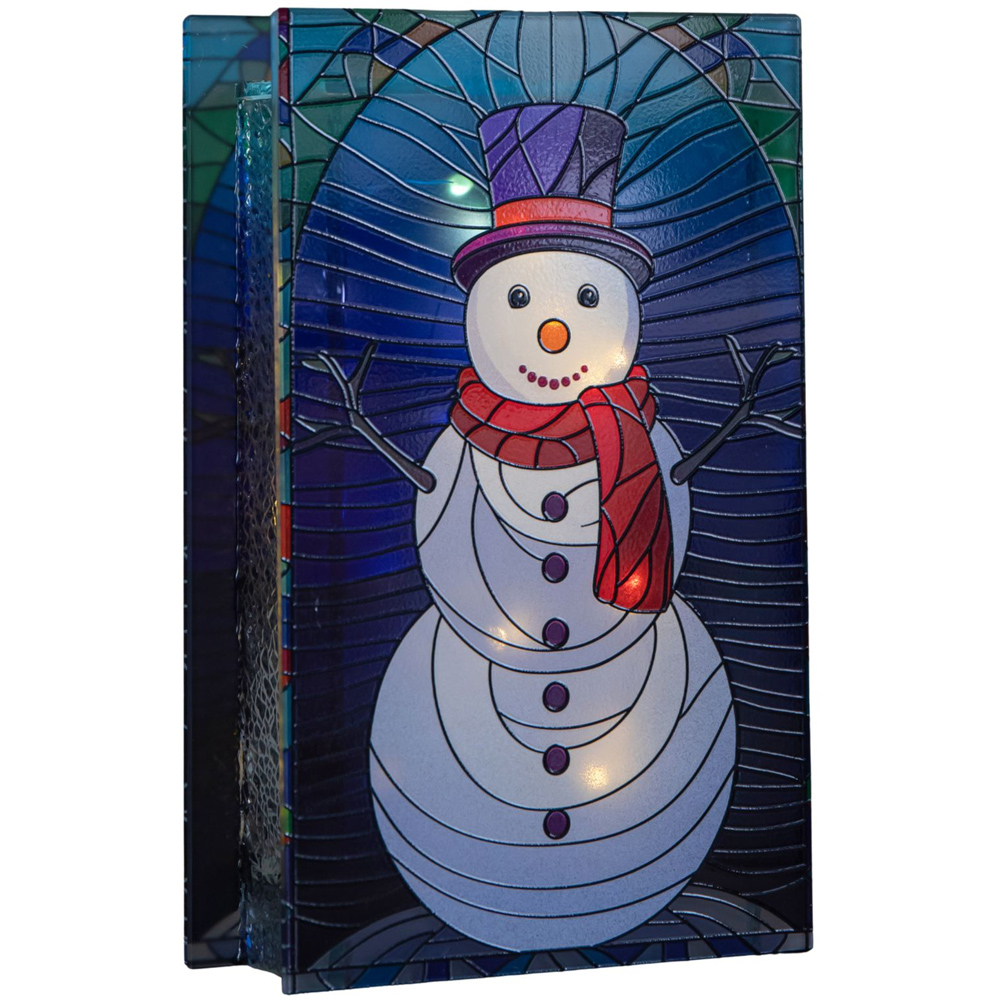 Samuel Alexander Warm White LED Double Sided Stained Glass Light Up Snowman Decoration Image 2