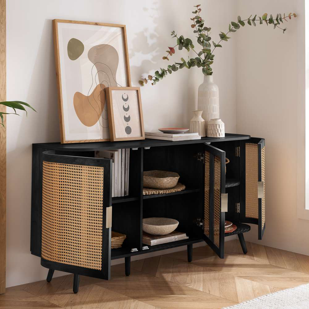 Birlea Noah 3 Door Black Rattan Sideboard Image 8