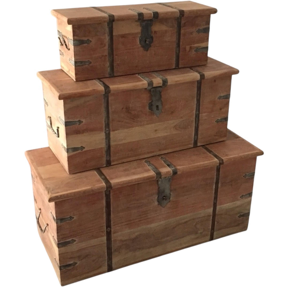 Acacia Home Brown Wooden Chest 101cm Set of 3 Image 2