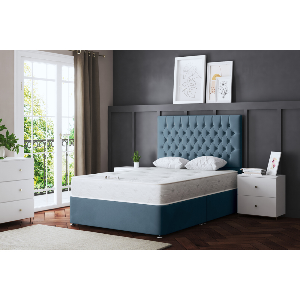 DS Living Seraphine King Size Blue Upholstered Panel Divan Bed with 2 Drawer Image 6