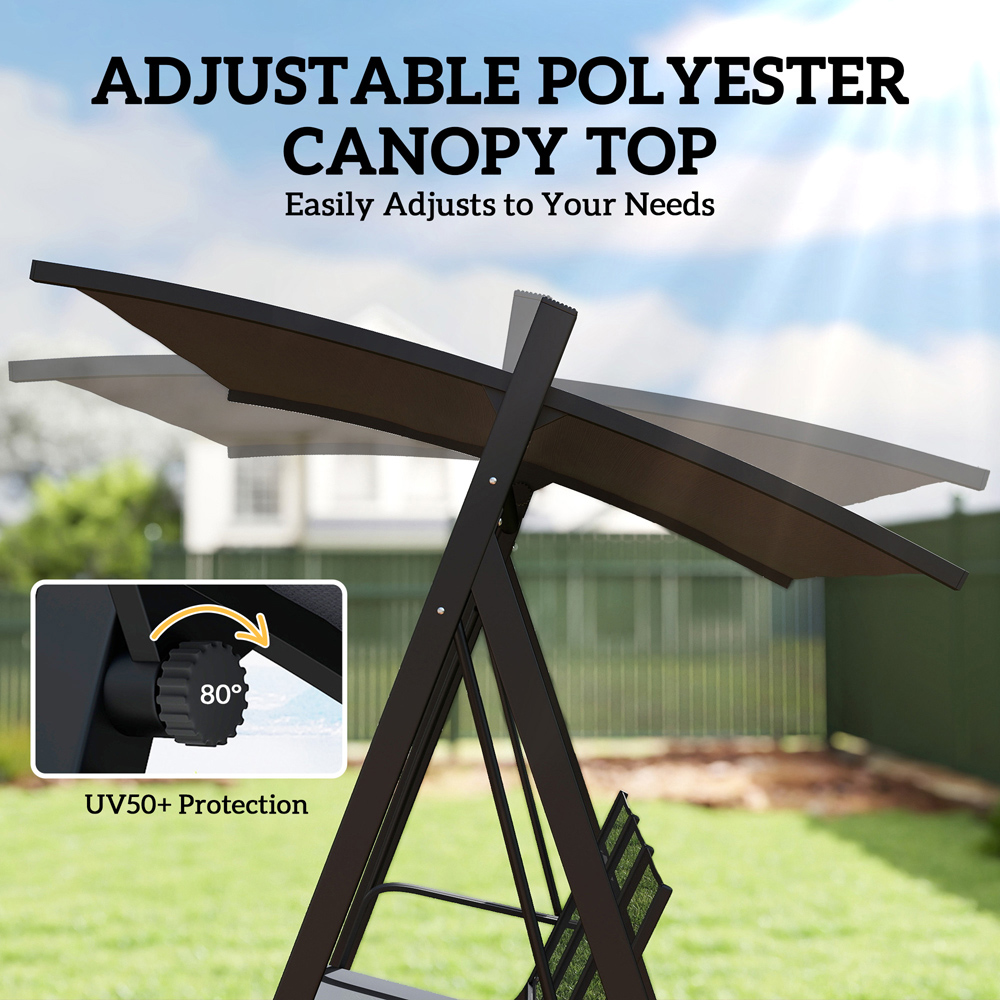 Outsunny 3 Seater Grey Garden Swing Chair with Adjustable Canopy Image 6