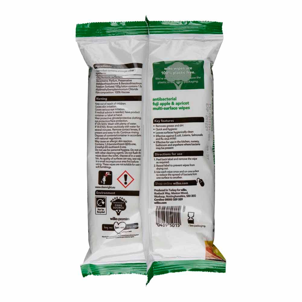 Wilko Plastic Free Antibacterial Apple And Apricot Surface Wipes 40 Pack Image 2