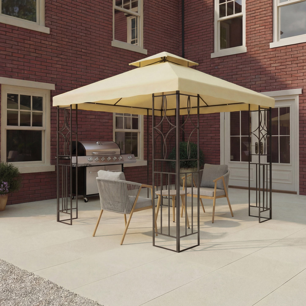 Charles Bentley 3 x 3m Cream Steel Art Luxury Gazebo Image 4