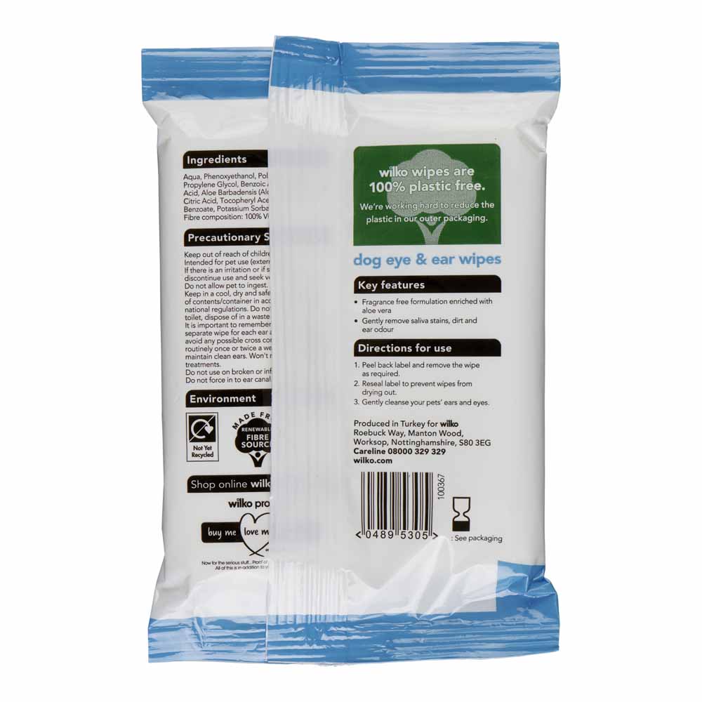 Wilko Plastic Free Dog Eye and Ear Wipes 25pk Image 2