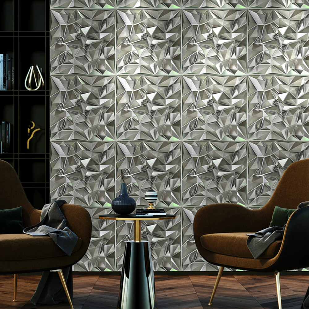 Britwall 3D Silver Faceted Diamond PVC Wall Panel 500 x 500 x 1mm 4 ...
