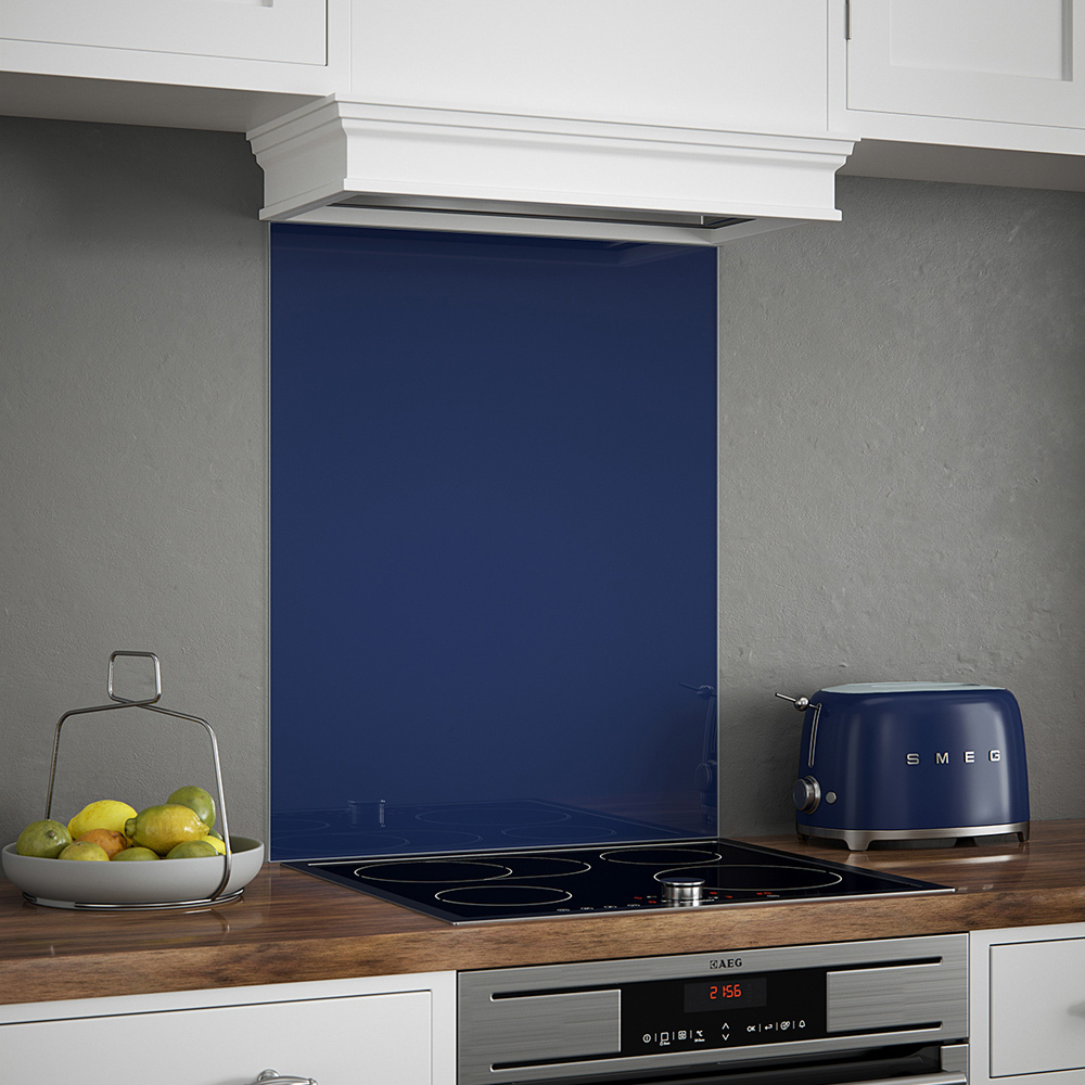 Homebase Back Splashes Midnight Blue Glass Kitchen Splashback 600 x 750 x 6mm | Homebase