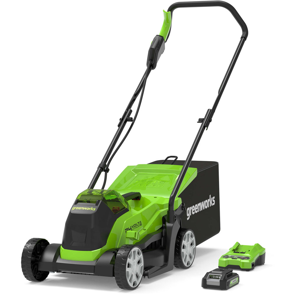 Greenworks GWGD24LM33K2 24V Hand Propelled 33cm Rotary Lawn Mower Price Comparisons | Compare The Build