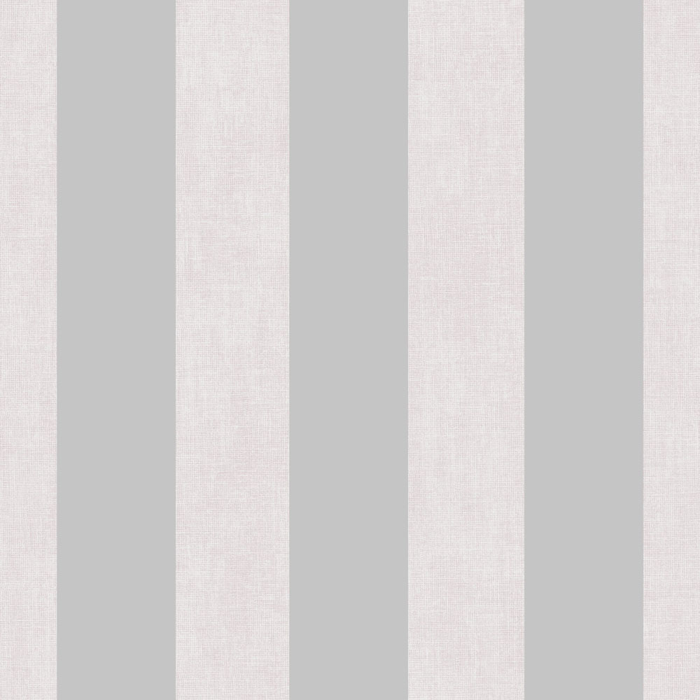Darcy James Linen Stripe Pink and Silver Wallpaper | Homebase