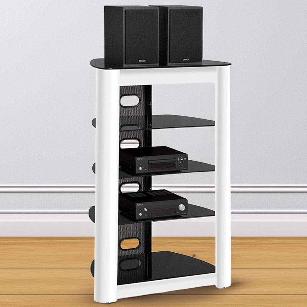 Centurion Supports Zinnia 5 Tier Black Glass Shelves AV Rack | Homebase