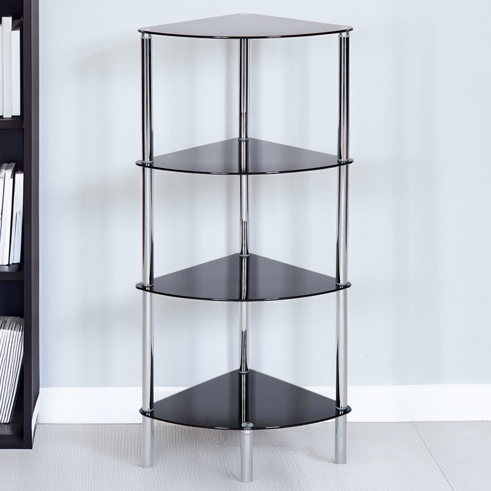 Sierra 4 Tier Corner Shelving Unit Black | Homebase