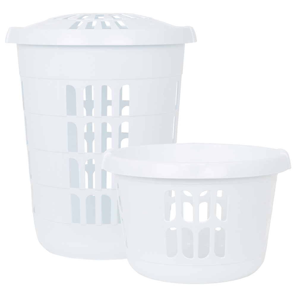 Wham 2 Piece Casa Plastic Laundry Basket & Hamper Set Ice White Price Comparisons | Compare The Build
