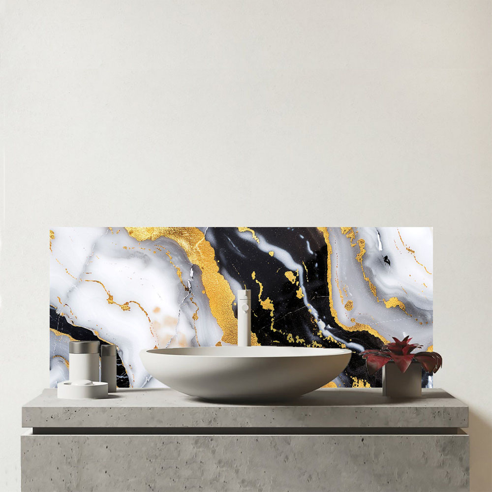 Warren Reed Designer White Backed with Gold Marble Effect Bathroom ...