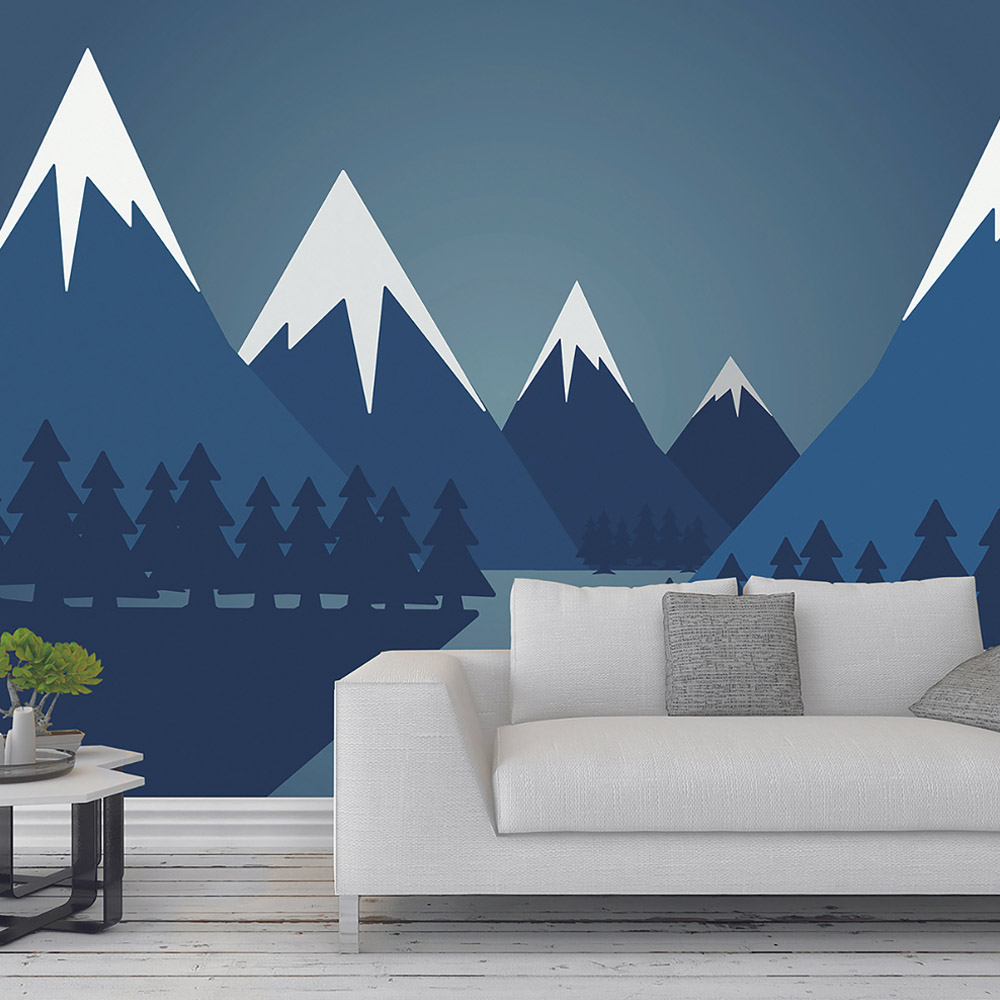 Origin Murals Snowy Mountain Valley Blue Wall Mural | Homebase