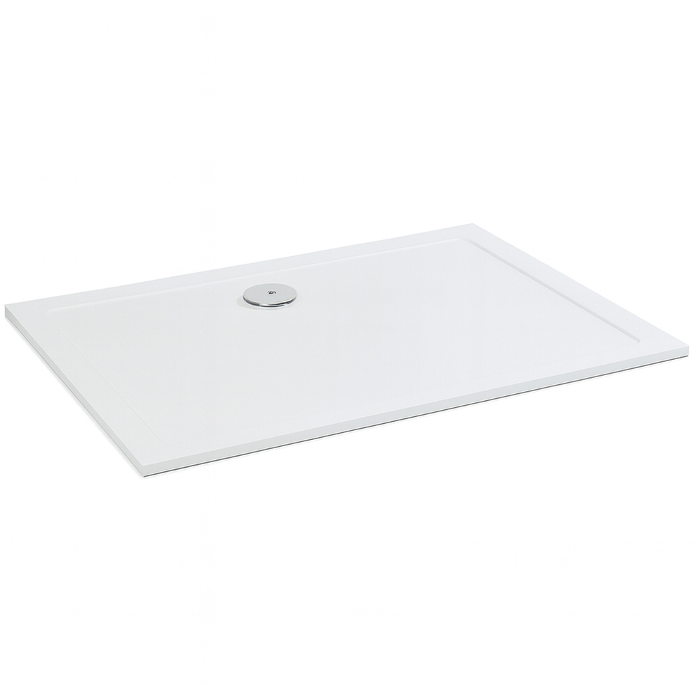 Tile Stickers Rectangle Go Bathrooms White Slim Rectangular Shower Tray 1600 x 760mm | Homebase