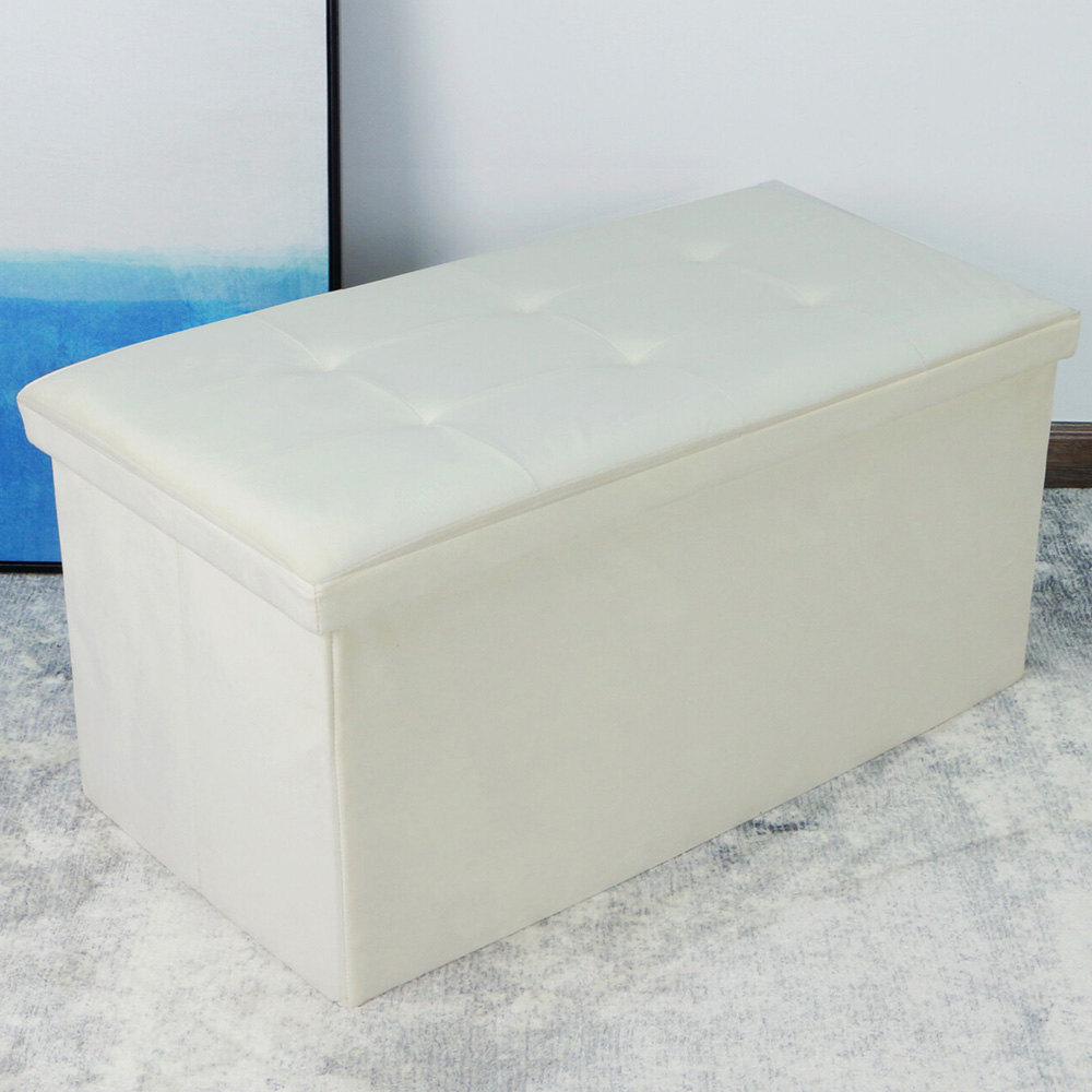Seville Cream Brushed Velvet Padded Storage Trunk Price Comparisons | Compare The Build