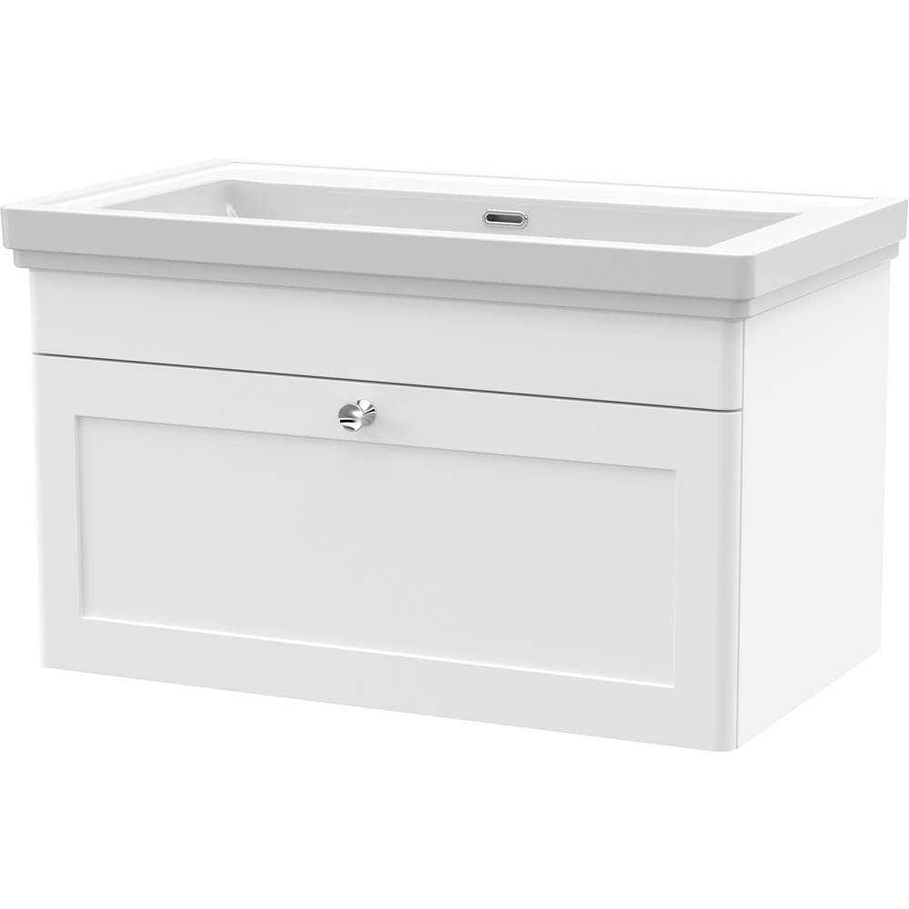 nuie Classique Single Drawer Satin White Wall Hung Unit and 0 Tap Hole Fireclay Basin 800mm Price Comparisons | Compare The Build