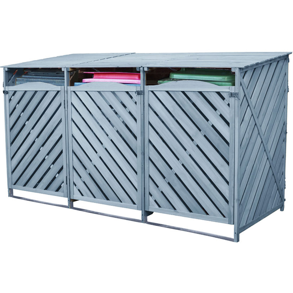 Jack Stonehouse 7 x 3ft Grey Wooden 3 Bay Triple Wheelie Bin Storage Shed | Homebase