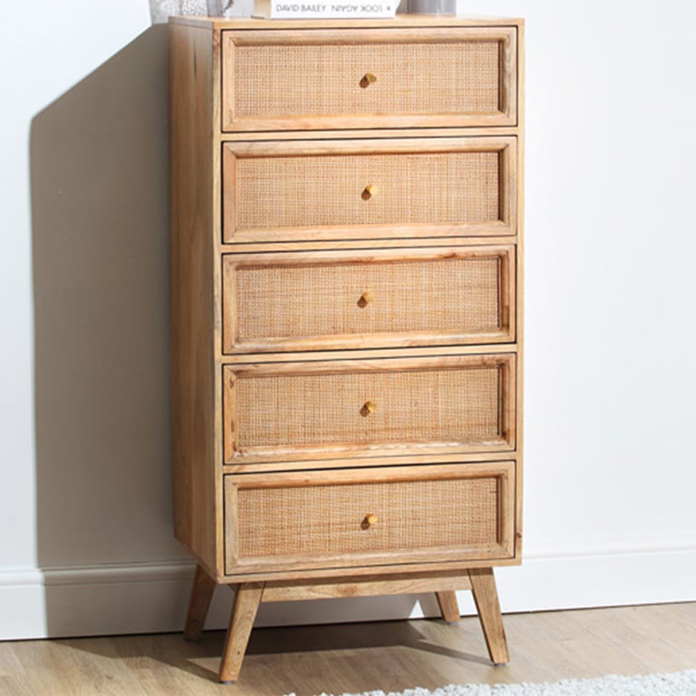 Desser Venice 5 Drawer Tall Natural Rattan and Mango Wood Chest of Drawers Price Comparisons | Compare The Build